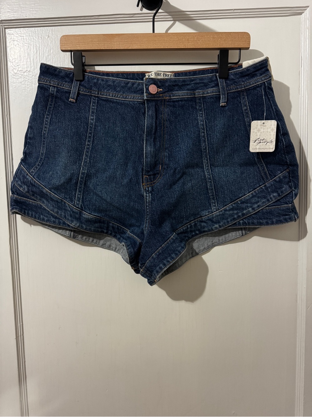 Free People Indigo High-Rise Panel Jean Shorts